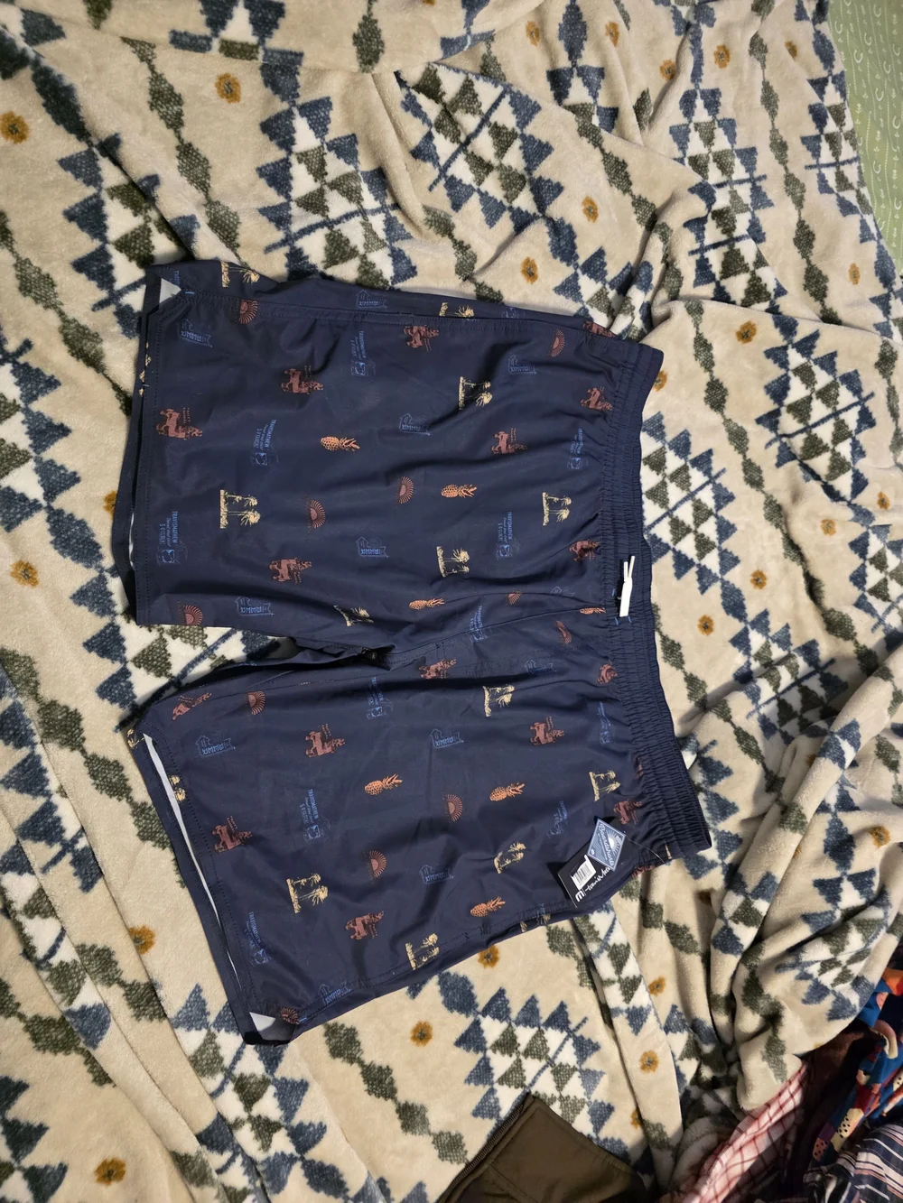 Travis Mathew Navy Blue Patterned Swim Board Shorts